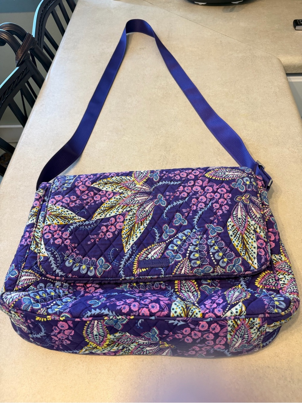Vera Bradley Purple Quilted Floral Crossbody laptop bag with Multicolor Paisley